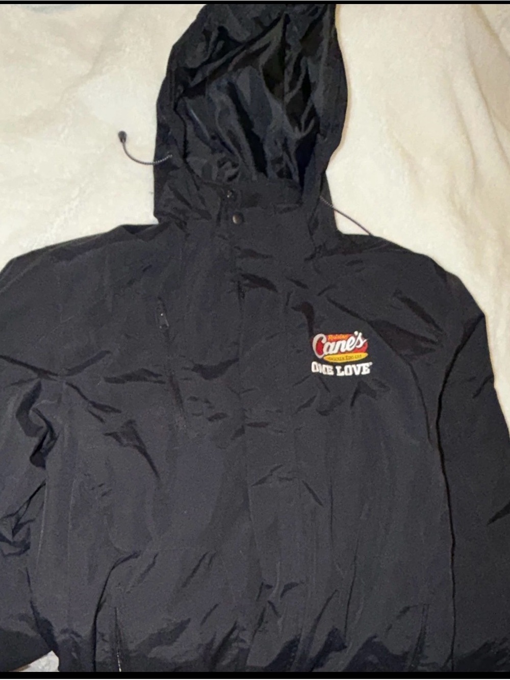 Port Authority Black Hooded Windbreaker Jacket with Raisin Cane's Logo